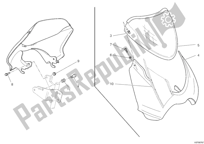 All parts for the Cowling of the Ducati Monster S2R 1000 USA 2008